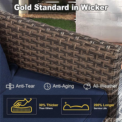 4 Pieces Patio Furniture Set, 2 High Back Swivel Chairs & 2 Ottomans, All-Weather PE Wicker Furniture with Waterproof Cushions for Deck, Garden, Porch