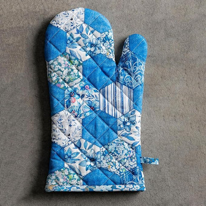 Maison d'Hermine Oven Gloves 100% Cotton Oven Mitt 7" x 13" with Loop Heat Resistant BBQ Cooking Gloves Baking Grilling Kitchen Hotel Home Farmhouse Spring Summer (Pack of 1, Summer Blues)