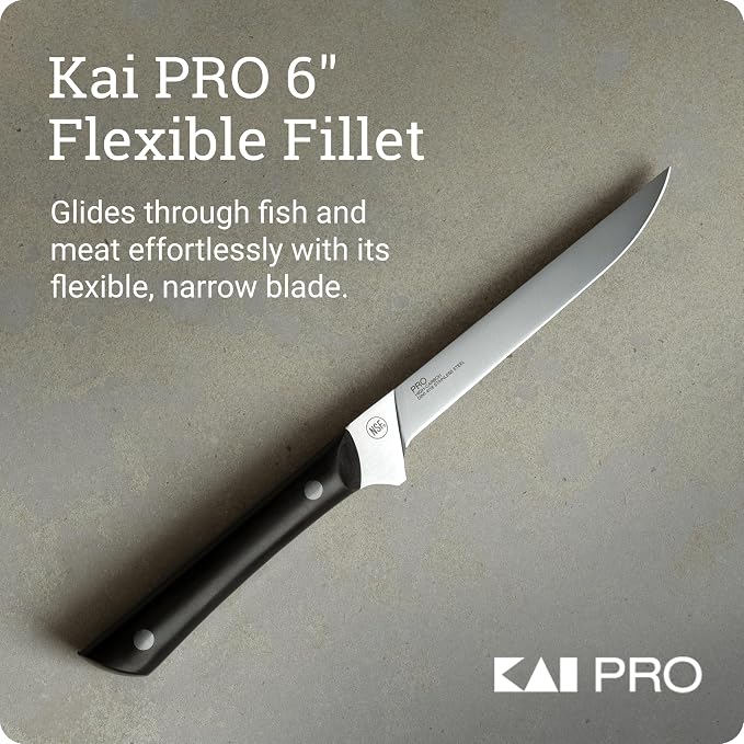 Kai PRO 6" Boning & Fillet Knife | Hand Sharpened Fillet Knife, German Din1.4116 Stainless Steel Blade, Full-Tang POM Handle