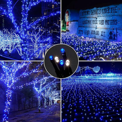 Wellisnow 164ft 500 LED Blue White Christmas Lights, 8 Lighting Modes Waterproof Christmas Lights Outdoor Plug in for Christmas Tree Yard Wedding Decorations(164FT,Blue&White)