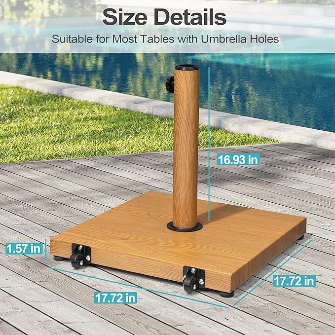 Patio Umbrella Base with Wheels, 43lbs Outdoor Umbrella Stand | With 2 Wheels, Square Heavy Duty Base, Suitable for 6-12FT Market & Fringe Umbrella, for Deck, Lawn, Poolside