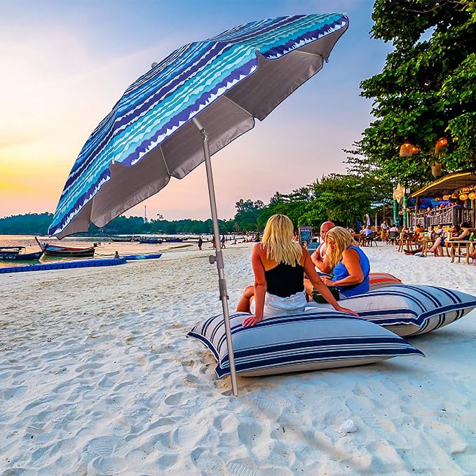 Blissun 7.2' Beach Umbrella with Sand Anchor, Outdoor Portable Beach Umbrella for Sand with Tilt Pole, Carry Bag, Air Vent