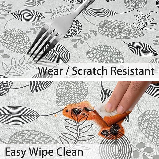 LIBERECOO Round Vinyl Fitted Tablecloth with Flannel Backing Elastic Edge Plastic Table Cover - Leaf Whisper - Waterproof Stain-Resistant Wipeable Tablecloths
