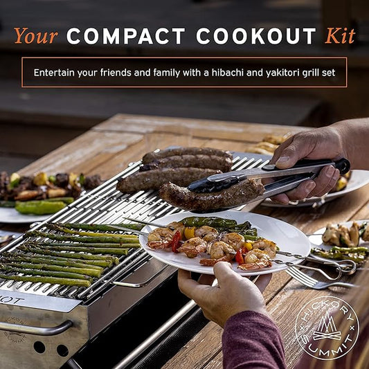 Hickory Summit Hibachi Grill Outdoor Complete Kit - Yakitori Grill - Japanese Tabletop Grilling - Konro Mangal - Binchotan Charcoal BBQ - Perfect for the Park and Your Backyard