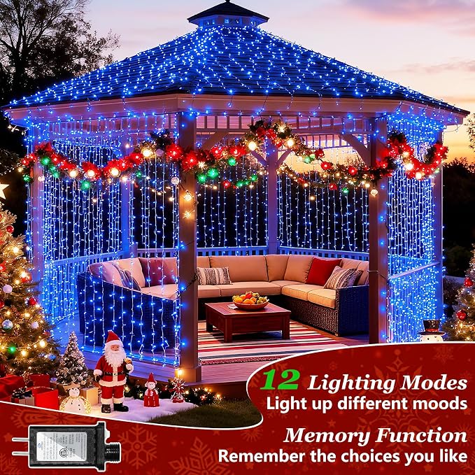 Christmas String Lights Outdoor 470FT 1500 LED Blue | Dimmable, 12 Light Styles, Memory Timer, Waterproof, 29V Safe Low Voltage, Diamond-Faceted LED, Energy Efficiency