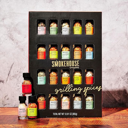 Grilling Spice Set Gift, 20 Mini BBQ Rubs & Seasonings Variety Pack, Grill Seasoning Sampler for BBQ, Smoker, Steak, Chicken Burgers, Smokehouse by Thoughtfully - Gift Set for Men, Dad, Father's Day