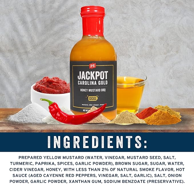 PS Seasoning Jackpot Carolina Gold Honey Mustard BBQ Sauce - Tangy and Sweet Marinade, Glaze, Baste, and Dip - All-Purpose Sauce Great for Pulled Pork, Ribs, BBQ Chicken, Wings, Pork Chops, and more