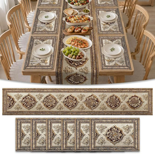 Nuxovilar Square placemats Set of 7 Table Runner and placemats Pink Floral&Vintage Pattern Linen-Cotton Tablerunner(72X13inch)&6 Placemats(11.8X17.7) Table Setting Supplies Cafe,Family Dinner