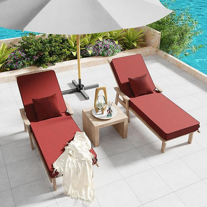Outdoor Water-Resistant Olefin Chaise Lounge Cushions with Pillow, Weather and Fade Resistant Patio Furniture Lounge Chair Cushion Ideal for Patio, Lawn, Garden, Red, 72" L x 21" W x 5" T