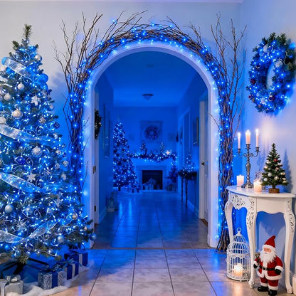 JMEXSUSS 33ft 100 LED Blue Christmas Tree Lights, Battery Operated | Christmas Lights with 8 Modes Remote Waterproof Outdoor Indoor for Halloween Christmas Outside Decorations