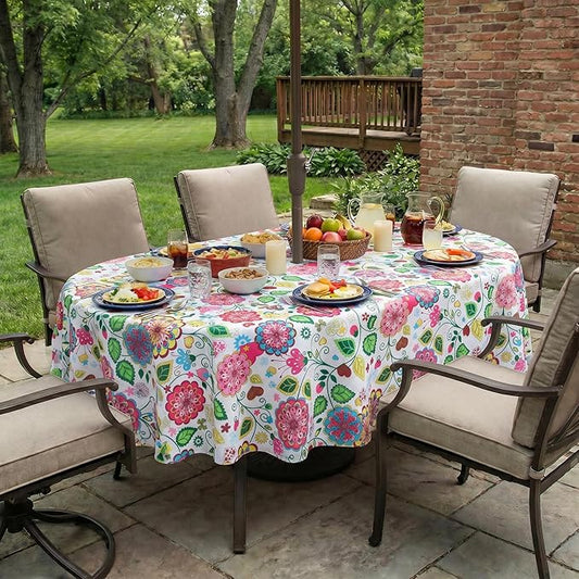 EHouseHome Outdoor Indoor Tablecloth with Umbrella Hole for Oval Table,Waterproof Patio Table Cloths, Spring/Summer Table Covers with Zipper for Backyard Circular Table/BBQs/Picnic,60 x 84 inches