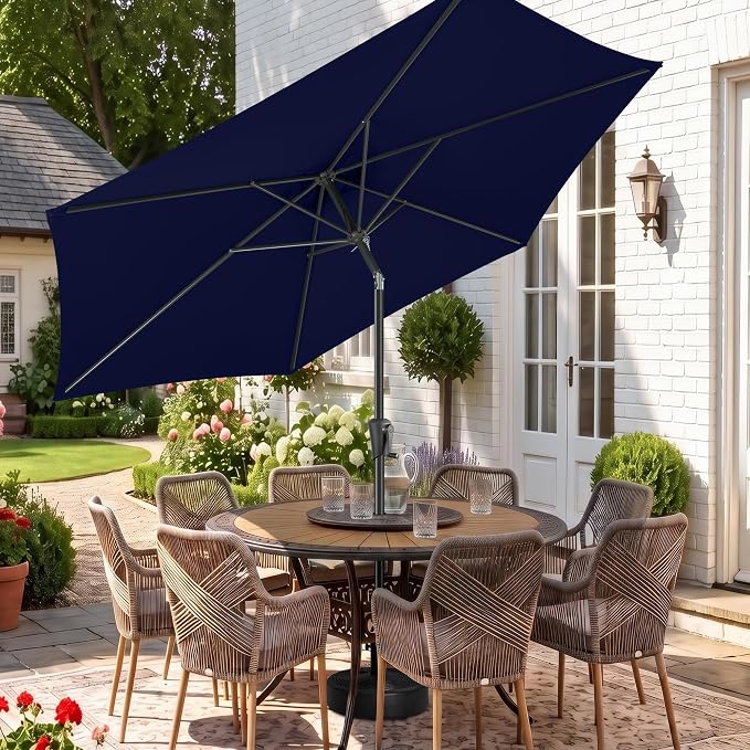 10 ft Patio Umbrella Outdoor with Push Button Tilt, Navy Blue | UV Protection, Waterproof, Large Porch Deck Umbrella for Pool, Table, Garden, Backyard, Provides Shade