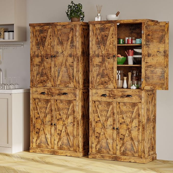 IRONCK Storage Cabinet with Drawers and Doors for Living Room and Entryway | with Barn Doors, Drawer, 4 Adjustable Shelves, Freestanding Cupboard