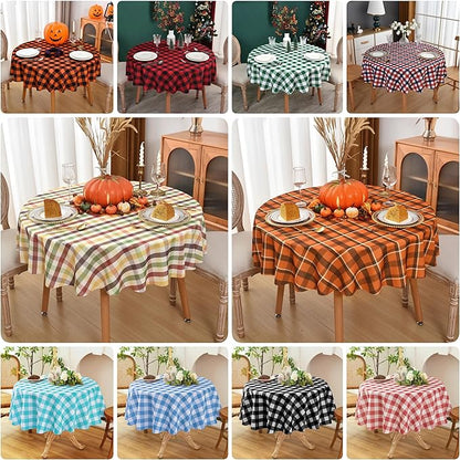 Waterproof Plaid Tablecloth Fabric - Round 25 Inch Classic Gingham Checker Table Cloth for Indoor/Outdoor Use - Buffalo Table Cover for Picnics, BBQs, and Parties