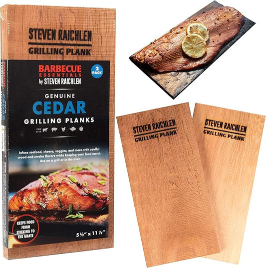 Camerons Steven Raichlen Cedar Grilling Planks - 2 Pack (5.5"x11.5") - Premium Natural Wood - Easily Infuse Smoky Flavor into BBQ Salmon, Fish, Meat, Veggies & More- Sourced in USA- Grilling Gift Idea