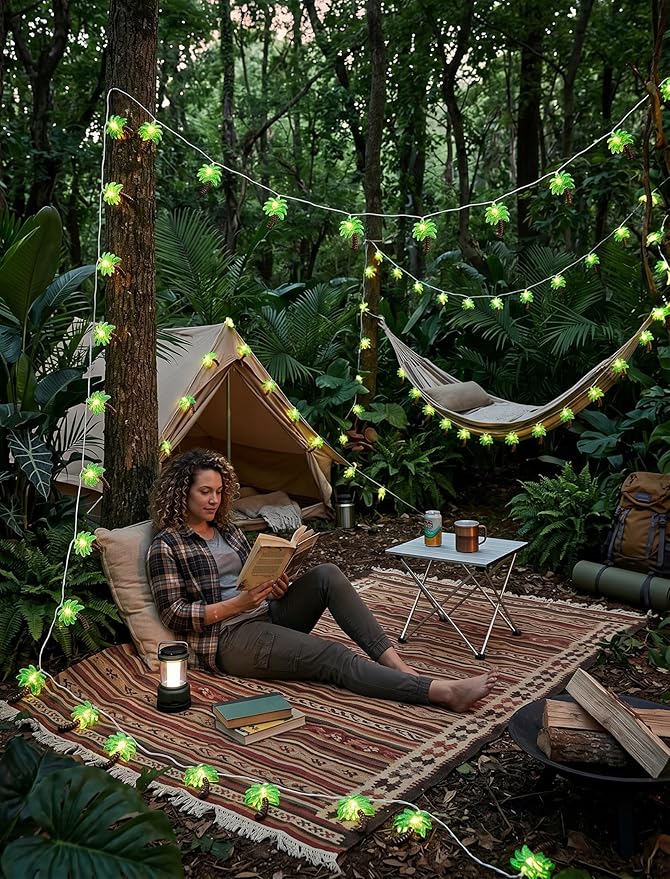 8.5Ft Palm Tree Lights Outdoor, Patio Lights String with 10 LED Summer Beach Themed Lights for Indoor Bedroom Tiki Party Decor, White Wire