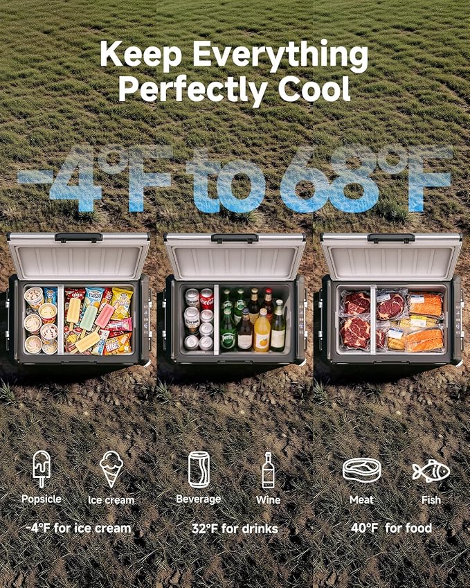 BODEGA Portable 12V Car Refrigerator, 47QT Stainless Steel Fridge with Removable Divider for Dual Zone MAX/ECO Modes & Battery Protection, Electric Cooler for RV, Truck, Camping