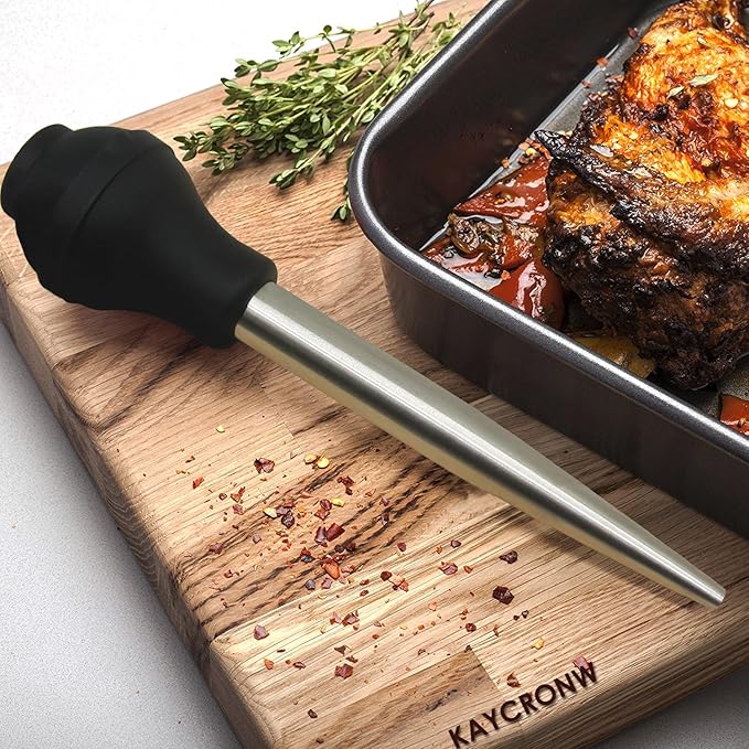 Best Utensils Stainless Steel Turkey Baster Commercial Grade Quality Silicone Bulb Including 2 Marinade Injector Needles And Brush For Easy Clean Up