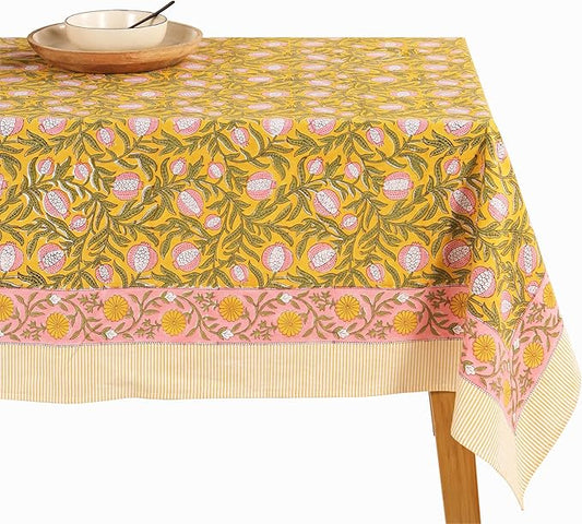 100% Cotton Hand Block Printed, Tablecloth for Kitchen, Dining, Table Cover for Parties, Chritmas, Weddings, Barbecues and Summer picnics Table Cloth
