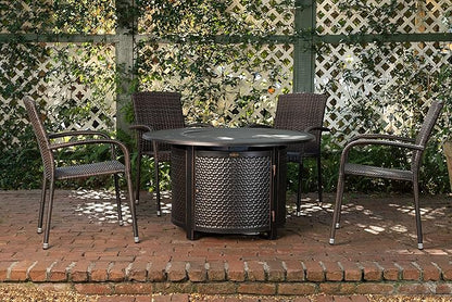 Morgan Outdoor Wicker Stacking Chair - Mocha - Set of 4 - Handwoven No Assembly All Weather Steel Powder Coated Frame Lightweight Indoor Outdoor Porch Backyard Lawn Garden Balcony - Patio Sense 62664
