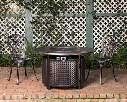 Fire Sense 62360 Briarwood Hammered Aluminum Convertible Gas Fire Pit Table 55,000 BTU Multi-Functional Outdoor with Fire Bowl Lid, Nylon Weather Cover & Clear Fire Glass- Bronze Finish - Round - 44"