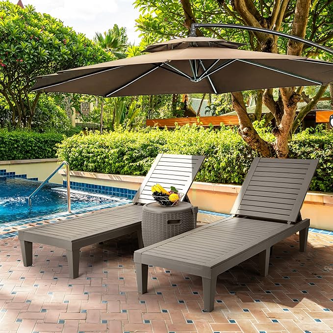 YITAHOME Chaise Lounge Chairs for Outside with Cushion & Adjustable Backrest, Sturdy Loungers for Patio Poolside, Easy Assembly & Waterproof & Lightweight with 265lbs Weight Capacity, Set of 4, Taupe