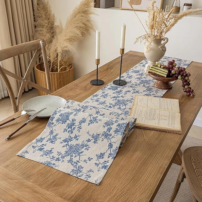 Pastoral Table Runner - 14 x 72 Inch Rectangle - Washable Tabletop with Dust-Proof Wrinkle Resistant for Restaurant, Picnic, Indoor and Outdoor Dining, Floral (Dark Blue)