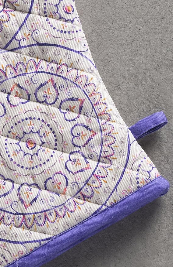 Maison d'Hermine Oven Gloves 100% Cotton Oven Mitt 7" x 13" with Loop Heat Resistant BBQ Cooking Gloves Baking Grilling Kitchen Hotel Home Farmhouse Spring Summer (Pack of 1, Mandala)