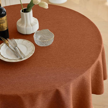 Decorelia Fall Round Tablecloth 60 Inch for Indoor/Outdoor, Burnt Orange | Farmhouse Harvest Thanksgiving Faux Linen Washable Table Cloth Cover for Party Dining & Kitchen Table Decor