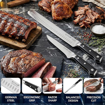 Cutluxe Carving Knife Set for BBQ & Brisket – Razor Sharp German Steel Slicing and Boning Knife for Meat Cutting, Full Tang & Ergonomic Handle, Grilling Gifts for Men – Artisan Series