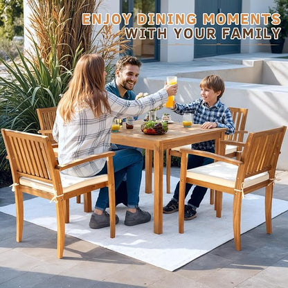 Greesum 5 Piece Patio Dining Set Outdoor Solid Wood Furniture w/Square Tabletop & 4 Chairs for Yard, Garden, Porch, White