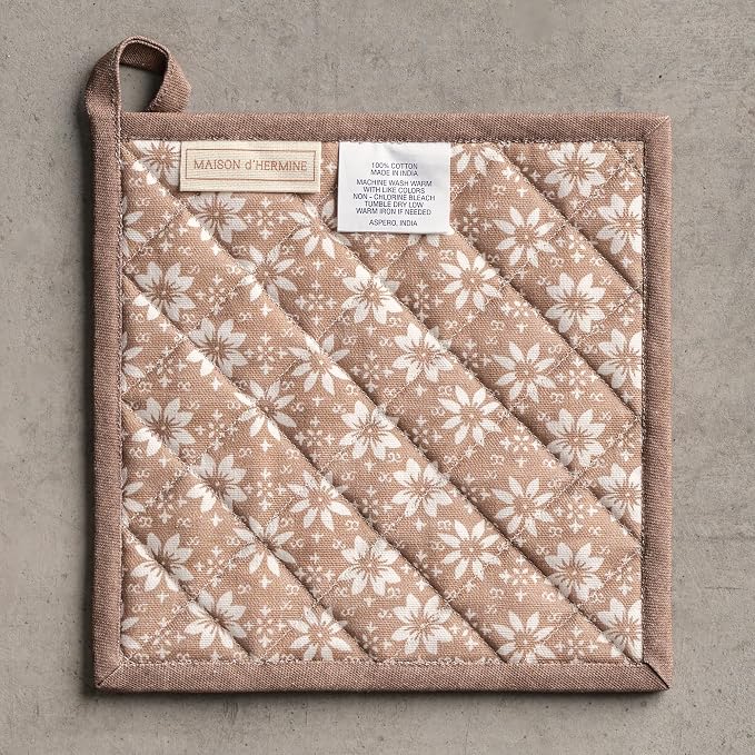 Maison d' Hermine Pot Holders 100% Cotton Potholders (8" x 8", Pack of 2) | Heat Resistant Hot Pads with Loop BBQ Cooking Baking Hotel Kitchen Handling Hot Pans Thanksgiving Christmas - Allure