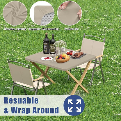 Moosfor 2 Pack Square Spandex Fitted Table Cloth, Elastic Tablecloth | Washable Picnic Table Cover, Stretch Waterproof Table cloths for Party, Patio, Dining, Kitchen, 34" x 34", Taupe