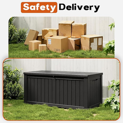 Outdoor Storage Deck Boxes Waterproof, Waterproof and UV Resistant Outdoor Storage Box Lockable Lid for Delivery Box, Indoor, Garden Tools, Pool Supplies, Patio (Black, 120 Gallon)
