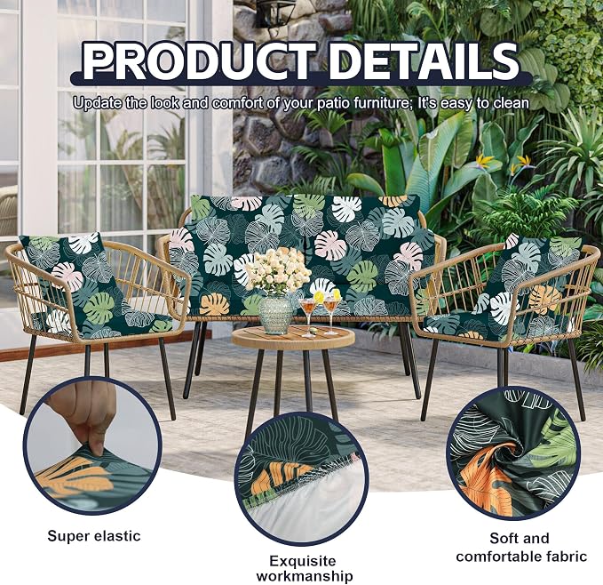 8Pcs Patio Cushion Covers, Outdoor Stretch Cushion Covers, Washable | Stretch Fit, Replacement, Washable and Reusable Furniture Protectors, Fits most patio furniture cushion covers, Cover Only