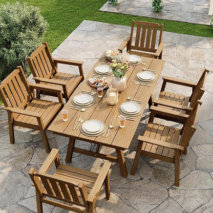 Garvee Outdoor Patio Dining Table Set for 6, 7 Piece Outdoor HDPE Dining Furniture Set with Umbrella Hole, Aluminum Frame, All-Weather Garden Table and 6 Chairs for Backyard Poolside, Natural