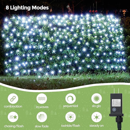 WBao Outdoor Christmas Lights, 360LED 11.5ft x 6.9ft Net Lights with 8 Modes, Timer, UL Certified, End to End Connectable, Waterproof for Lawn, Bushes, Trees Outdoor Christmas Decorations, Cool White