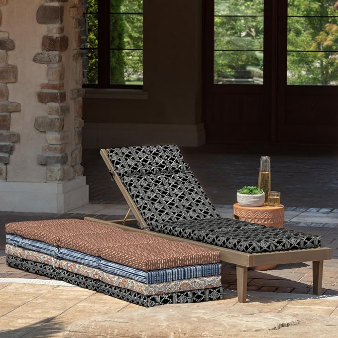 Arden Outdoor Chaise Cushion, 21 in x 72 in, Weather-Proof, Rain-Proof, Fade Resistant Patio Cushion for Chaise Lounger Black Global Stripe