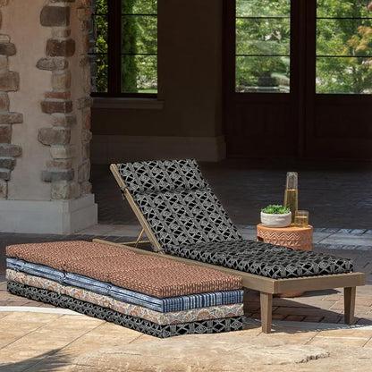 Arden Outdoor Chaise Cushion, 21 in x 72 in, Weather-Proof, Rain-Proof, Fade Resistant Patio Cushion for Chaise Lounger Black Global Stripe