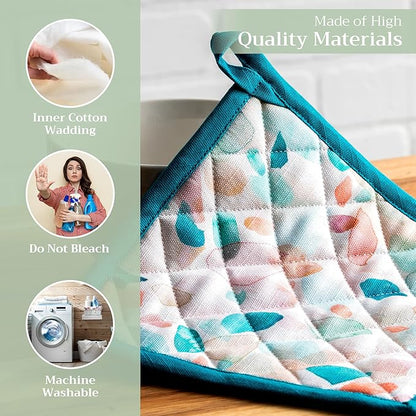 Maison d' Hermine Pot Holders 100% Cotton Heat Resistant Potholders 8" x 8" Hot Pads with Loop BBQ Cooking Baking Hotel Farmhouse Kitchen Handling Hot Pans Spring Summer (Pack of 1, Summer Picnic)