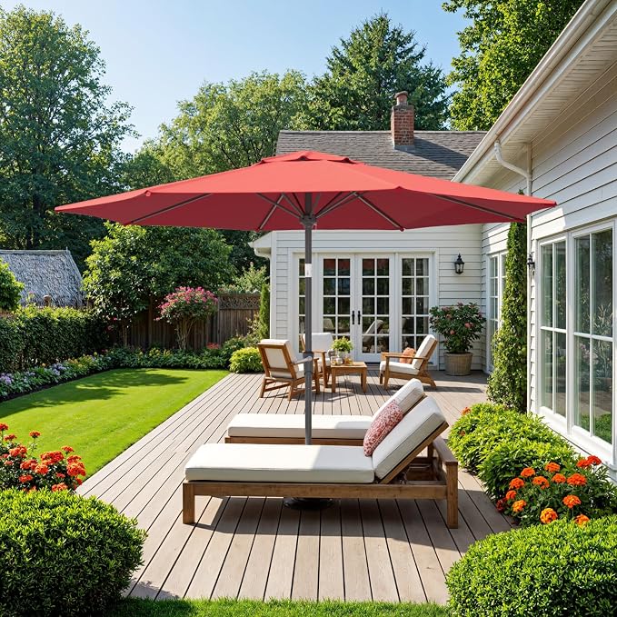 Outdoor Patio Umbrella, Table Umbrella with Push Button Tilt and Crank, 8 Ribs Market Umbrella