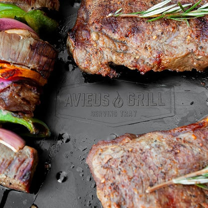 AVIEUS Grill Prep and Serve Trays | Set of 2 Stackable, Melamine Trays | Serving Tray & Marinating Tray | Serving Platter for Plating Food & BBQ Prep Tub for Marinating Meats | Grill Accessories |