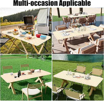 Smiry 2 Pack Rectangle Table Cloth 4 Foot, Waterproof Elastic Fitted Tablecloths, Windproof Washable Polyester Table Cover for Picnic, Camping, Outdoor (Beige, 30"x48")