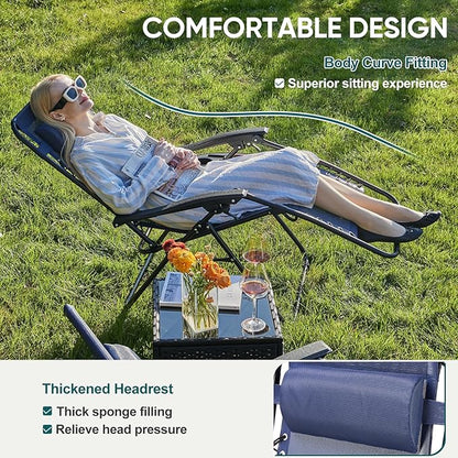 NEWBULIG Zero Gravity Chair Set of 4, Lounge Chair Folding Portable Adjustable Camping Reclining Chairs with Adjustable Pollow, Mesh Back, Cup Holder Trays Lawn Patio Chair for Pool Beach - Blue