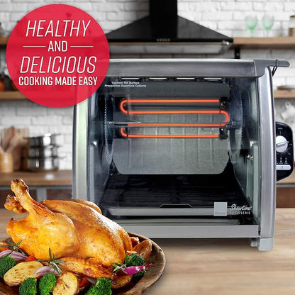 Ronco 5500 Series Countertop Rotisserie Oven, 12-lb Capacity, Stainless | Rotisserie chicken cooks perfectly, 3 functions - rotisserie, sear, no-heat rotation; basket included; auto shutoff