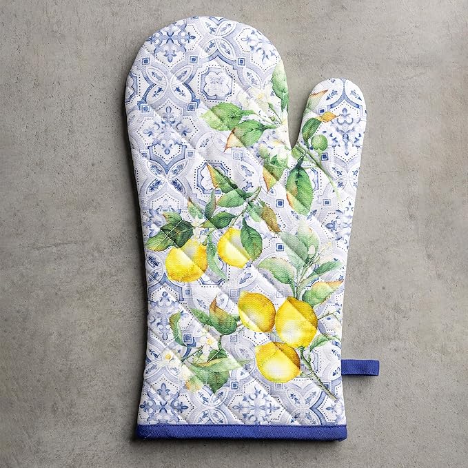 Maison d'Hermine Oven Gloves 100% Cotton Oven Mitt 7" x 13" with Loop Heat Resistant BBQ Cooking Gloves Baking Grilling Kitchen Hotel Home Farmhouse Spring Summer (Pack of 1, Citrus)