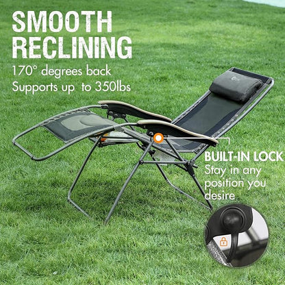 Portal Portable Zero Gravity Chair, Lounge Chair Outdoor Oversized Zero Gravity Chair Folding Lounge Chair with Adjustable Pillows and Cup Holder for Poolside Backyard and Lawn, Support 350lbs