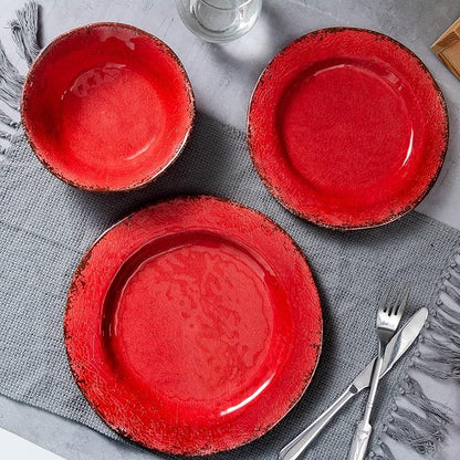 LEHAHA Farmhouse Plates and bowls set, 12 Piece Christmas Melamine Dinnerware Sets for 4,Lightweight and Unbreakable Dishes Set,Perfect for Indoor and Outdoor and Picnic use. Red