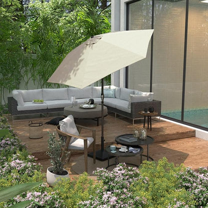Sunline 7.5 ft Patio Umbrella with Crank & Push Button Tilt, Outdoor Market Umbrella with UV Protection & Wind Vent and Fiberglass Ribs, Metal Frame for Deck, Pool & Table, Antique Beige