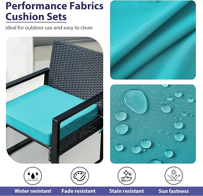 IPYNBAP Outdoor Chair Cushions Set of 4 -Waterproof Outdoor Seat Cushions for Patio Furniture, Patio Chair Cushion with Handle and Ties, Out Door Chair Pads,19x19x3-Square, Teal